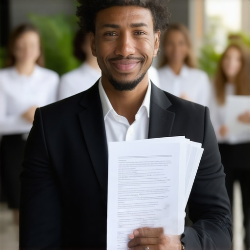 Business owner reviewing employment documents with staff in office