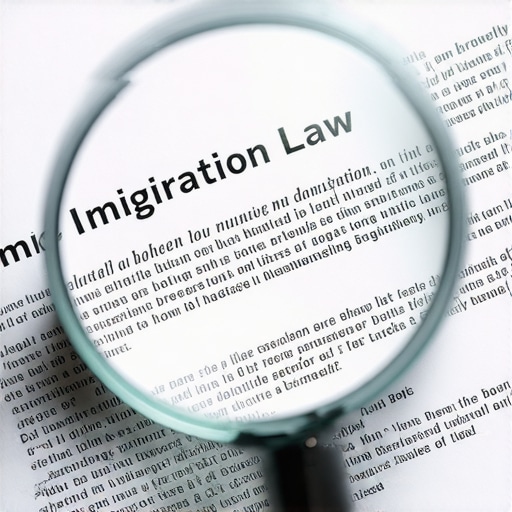 Examining Immigration Legal Nuances Magnifying glass over legal documents illustrating immigration law intricacies