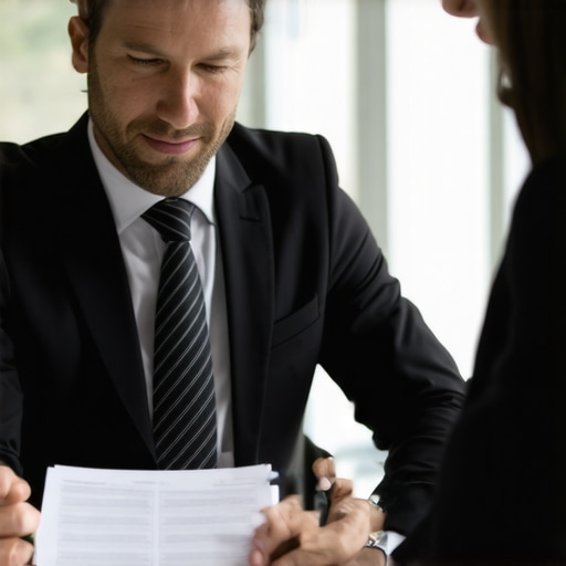 Immigration lawyer analyzing paperwork with client