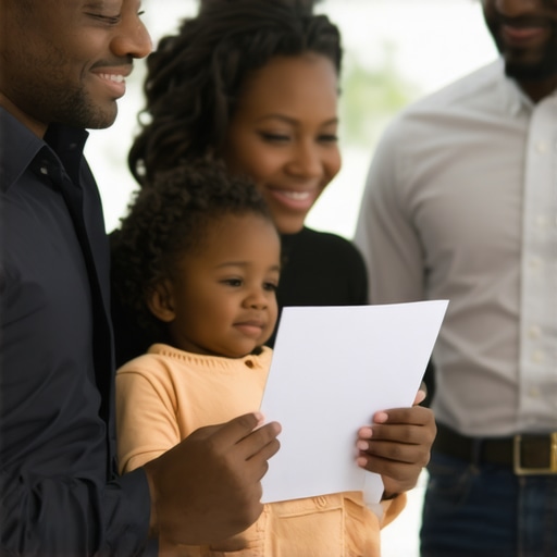A family providing paperwork to immigration officials, symbolizing documentation and advocacy