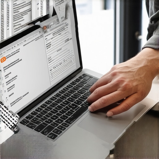 Persona organizando documentos migratorios en una computadora portátil