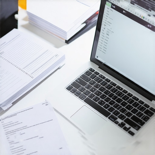 Configuración de escritorio con computadora portátil y documentos digitales para gestionar casos de inmigración