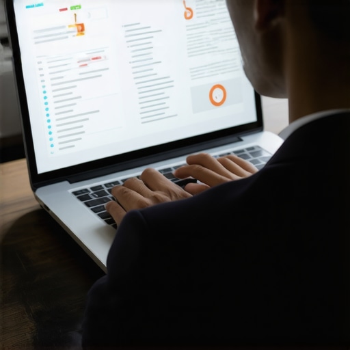 Persona revisando documentos legales en su computadora portátil con aplicaciones de gestión
