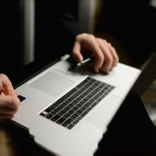 Persona usando computadora y smartphone para organizar documentos migratorios