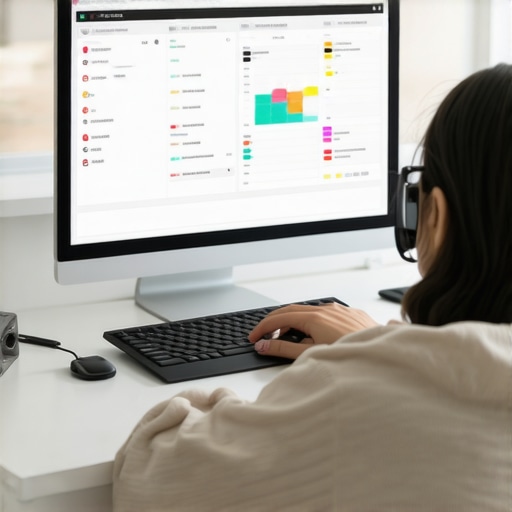 Persona gestionando documentos digitales y llevando control de procesos migratorios