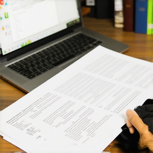 Persona utilizando software de gestión de documentos en un escritorio de oficina