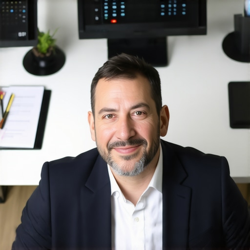 Abogado de inmigración usando software y documentos digitales en su oficina.