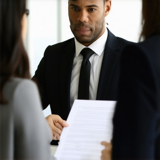 Lawyer advising client on immigration paperwork