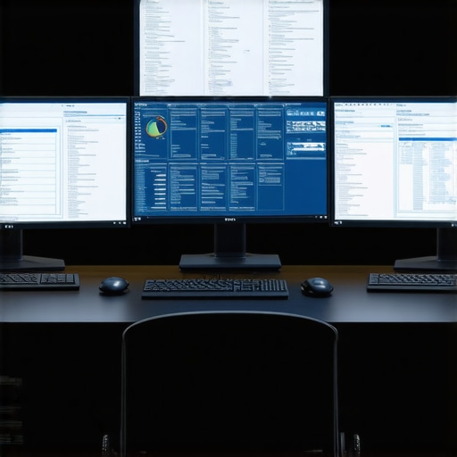 Importancia de la Organización Digital para la Defensa Migratoria Pantallas con documentos legales digitales y aplicaciones de gestión en una oficina