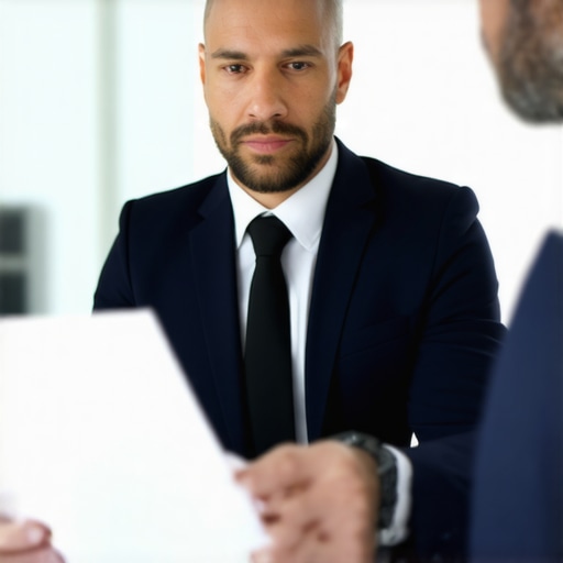An immigration lawyer consulting with a client and reviewing legal documents.