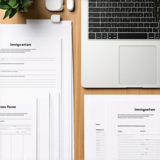Organizador profesional de documentos migratorios Espacio de trabajo con documentos y tecnología para gestionar trámites migratorios