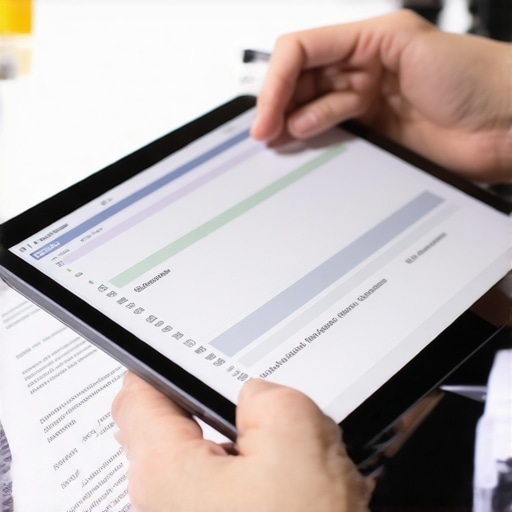 Organizando tu proceso migratorio digitalmente Persona revisando documentos digitales en una tablet, con papeles de inmigración de fondo
