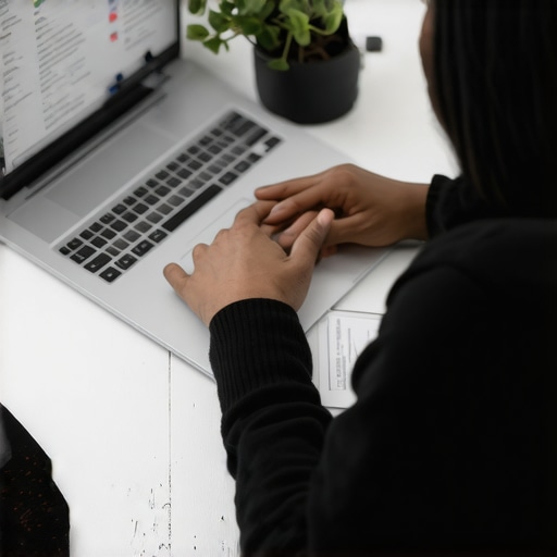 Person managing digital files and calendar on a laptop for immigration process
