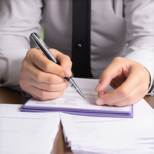 Person organizing travel documents with a lawyer for immigration interview preparation.
