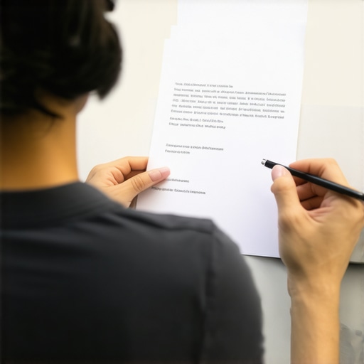 Person organizing documents and practicing interview techniques at home
