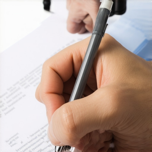 Person carefully writing a detailed immigration declaration document.