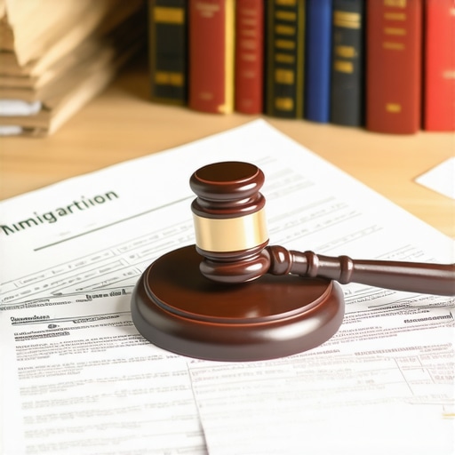 Escritorio profesional con herramientas legales para el análisis de casos de inmigración.