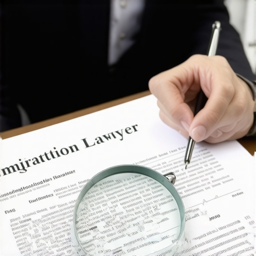 Abogado analizando detalles técnicos en documentos de inmigración