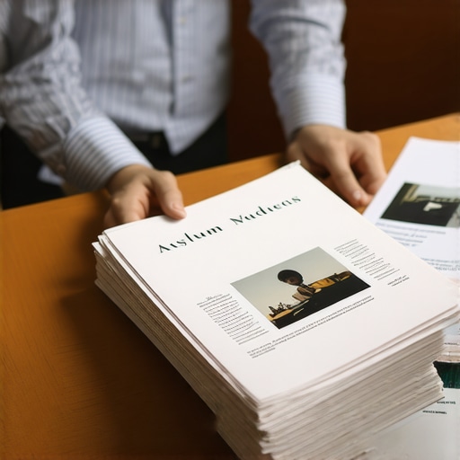 A person organizing various documents and photos to support an immigration case
