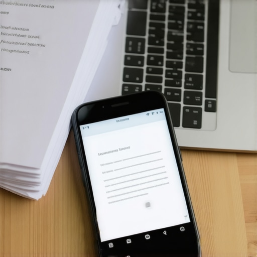 A smartphone and laptop being used to organize immigration paperwork digitally.