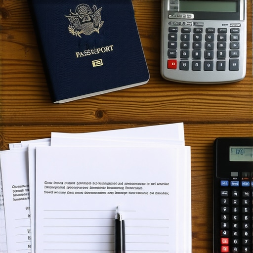 Documentación organizada para trámite migratorio Escritorio con documentos legales y pasaporte para solicitud de extensión de estadía I-539