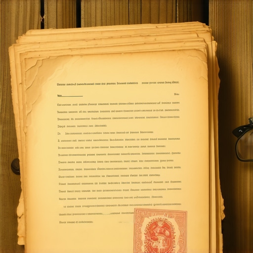 Documentos antiguos como evidencia secundaria para inmigración Pila de documentos antiguos y sellos oficiales para trámites de USCIS