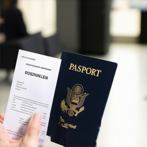 Documentos necesarios para el trámite de Boarding Foil Mano sosteniendo recibo de pago USCIS y pasaporte para trámite de emergencia