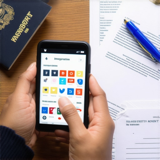 Documentos migratorios y un telefono celular representando la revision de redes sociales por USCIS.