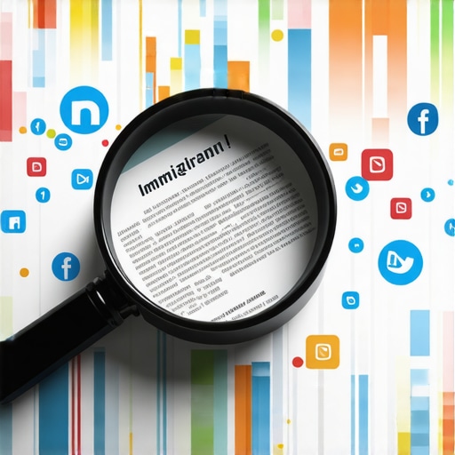Documento legal bajo lupa rodeado de iconos de redes sociales representando la investigación de USCIS.
