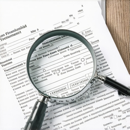Lupa revisando documentos de impuestos y formularios de patrocinio económico
