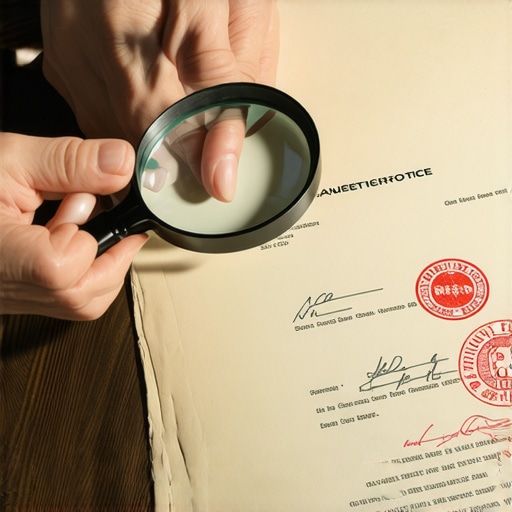 Escrutinio legal de documentos migratorios Persona analizando detalladamente documentos legales de inmigracion con lupa