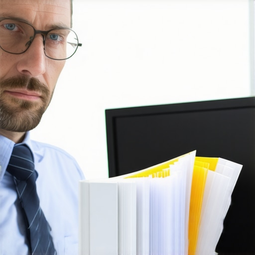 Oficial de inmigración revisando historial digital y físico de un solicitante