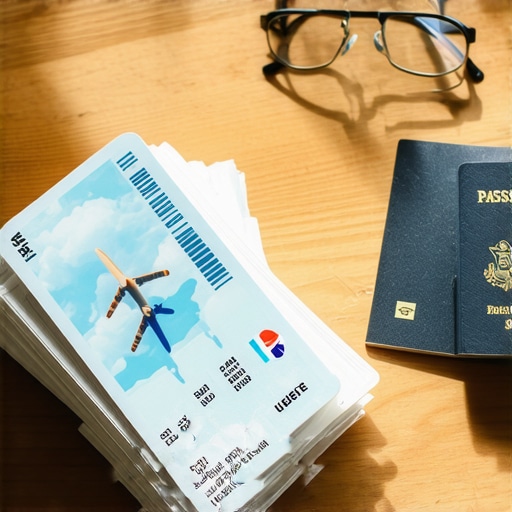 Documentos de viaje, boletos de avión y pasaporte organizados sobre una mesa de madera para un trámite migratorio.