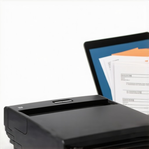 Herramientas de organización para trámites de inmigración Escáner y laptop con documentos migratorios organizados para evitar errores con USCIS