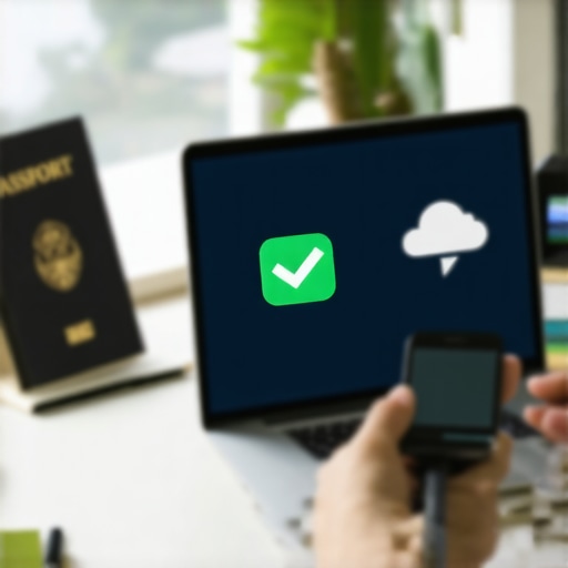 Persona utilizando aplicaciones móviles y almacenamiento en la nube para organizar documentos de USCIS