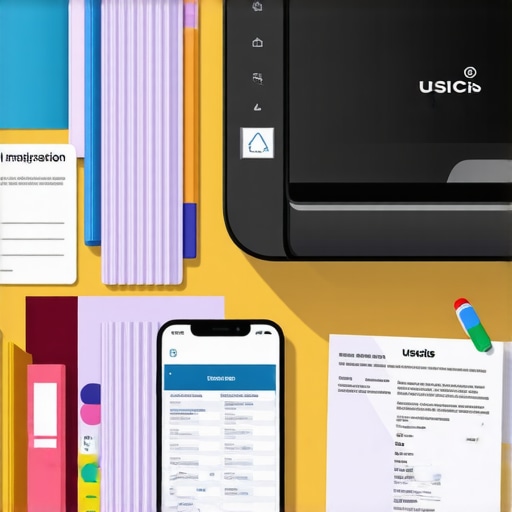 Escritorio con aplicaciones de rastreo de USCIS y escáner de documentos legales
