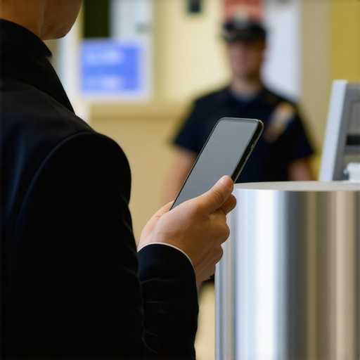 Oficial de CBP solicitando la revisión de un teléfono celular en un punto de control migratorio de Estados Unidos.