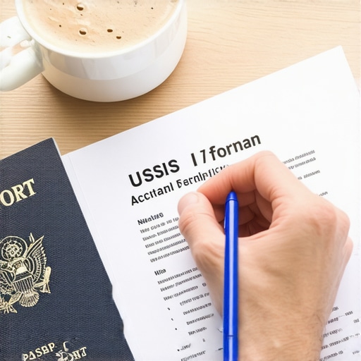 Llenando el formulario I-765 de permiso de trabajo Mano de una persona completando la solicitud de autorización de empleo EAD para USCIS