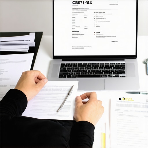 Documentos y laptop para el control y mantenimiento de la residencia permanente en Estados Unidos