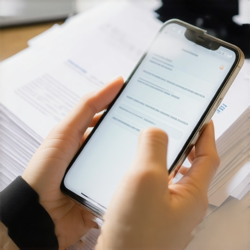 Organización digital de documentos de inmigración Persona escaneando documentos legales con un teléfono móvil para mantener su expediente de inmigración organizado.