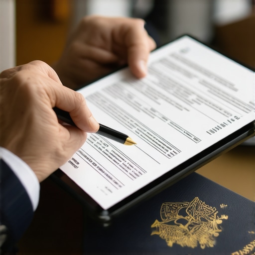 Tablet digital con carpetas de documentos de inmigración y pasaporte