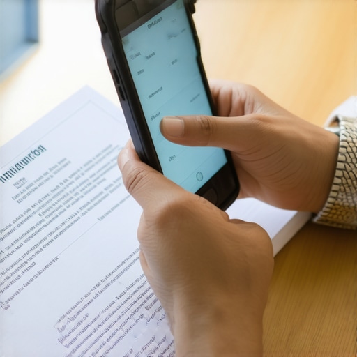 Persona usando su teléfono móvil para escanear papeles legales de inmigración