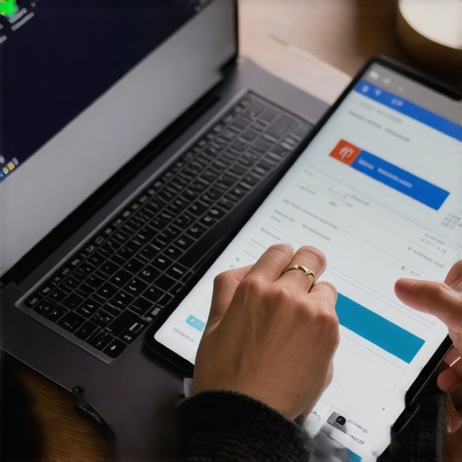 Persona rastreando su caso de inmigración con herramientas digitales y carpetas físicas