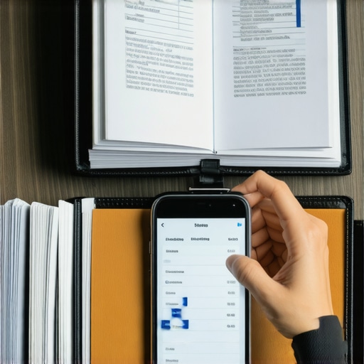 Persona revisando expedientes y aplicaciones de seguimiento de casos migratorios
