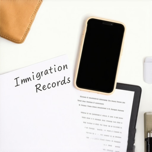 A person using a smartphone to scan immigration documents for a digital backup.