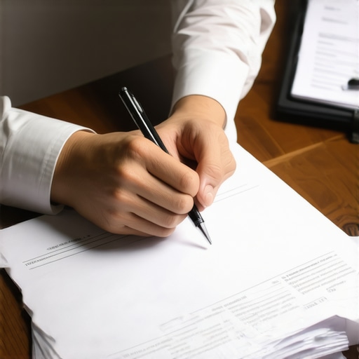 A person carefully organizing legal documents and folders for an I-212 pardon application.