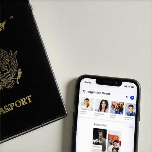 Imagen de un celular y pasaporte representando la revisión de redes sociales por oficiales migratorios.