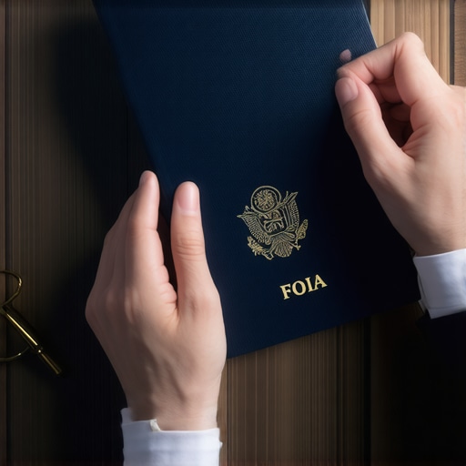 Manos revisando un expediente FOIA de inmigración con documentos legales.
