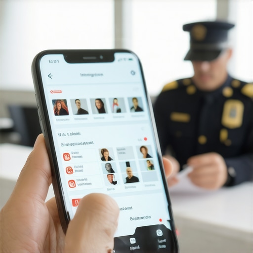 Oficial de inmigración revisando perfiles digitales y redes sociales de un solicitante