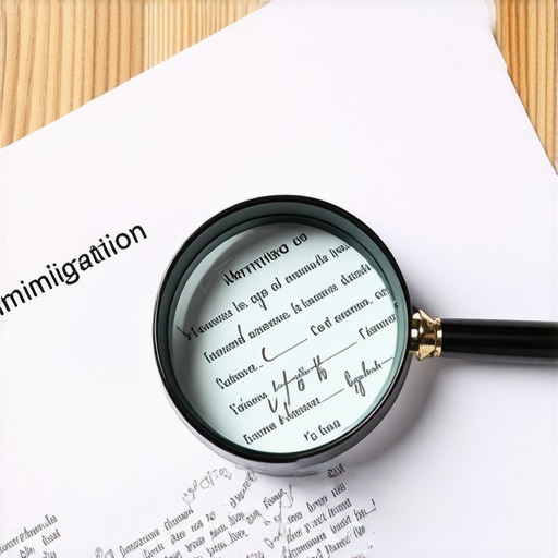 Documento legal con lupa enfatizando la importancia de revisar antes de firmar en trámites migratorios